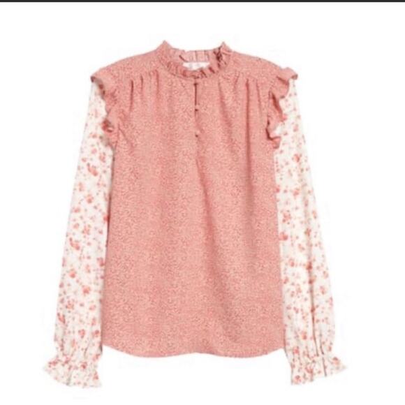 NWT Rachel Parcell floral pink cheetah ruffle top - Picture 4 of 10